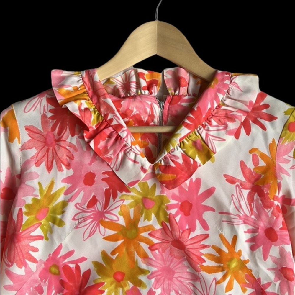 Vintage Carol Brent Pink Floral Print Ruffle Neckline Top - Picture 2 of 9